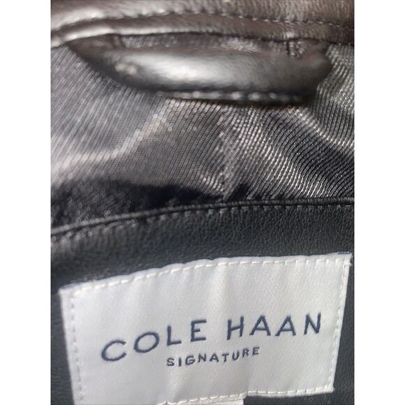 Cole Haan Black Collarless Quilted Faux Leather Jacket Size Medium - Picture 10 of 12